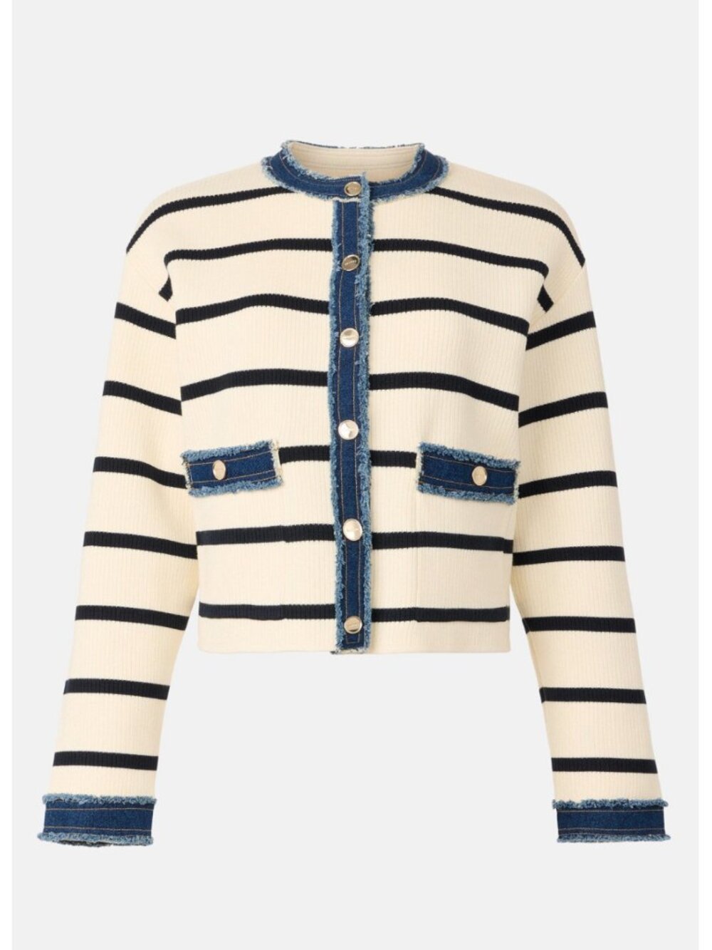Sandro Stripey Cardigan With Denim Details